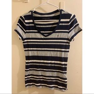 small navy stripe short sleeve Tommy vneck